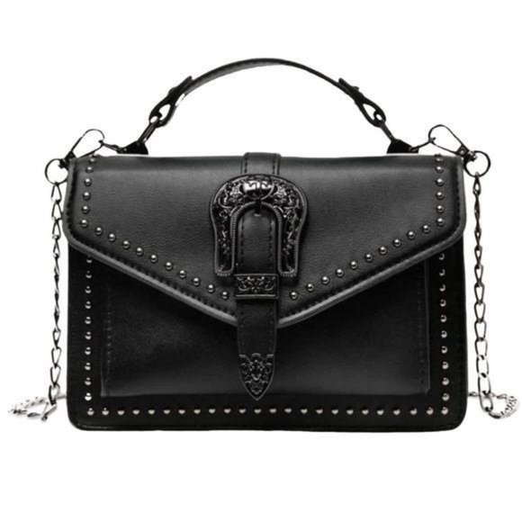 Handbags - studded vegan leather buckle bag black western